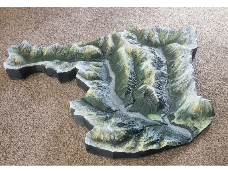 3D printed Lidar terrain model of a New Zealand catchment